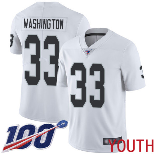 Oakland Raiders Limited White Youth DeAndre Washington Road Jersey NFL Football 33 100th Jersey